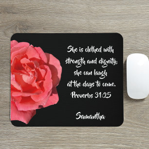 Proverbs 31:25 Red Rose Bible Verse Custom Mouse Pad