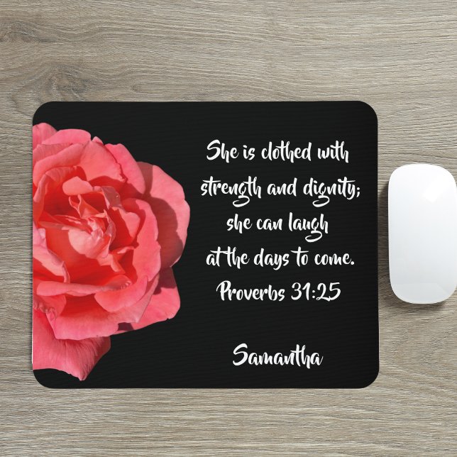 Proverbs 31:25 Red Rose Bible Verse Custom Mouse Pad (Creator Uploaded)