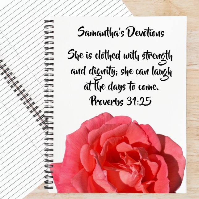 Proverbs 31:25 Red Rose Christian Custom Devotion Notebook (Creator Uploaded)