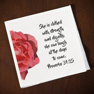 Proverbs 31:25 Red Rose Christian Woman Napkin