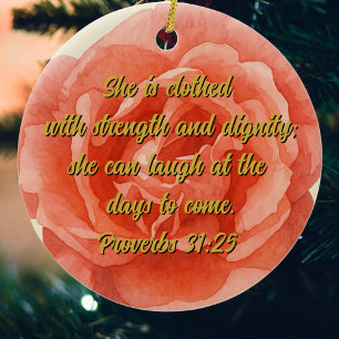 Proverbs 31:25 Red Rose Custom Christian Ceramic Tree Decoration