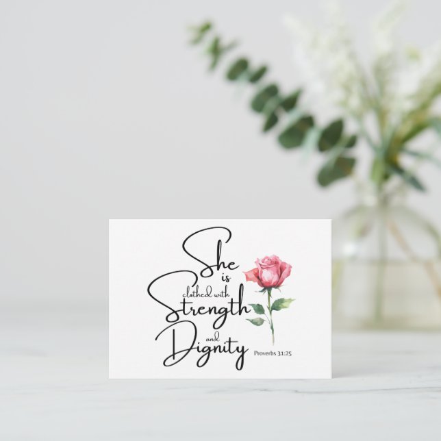 Proverbs 31:25 She is clothed Bible Verse Flower Card (Standing Front)