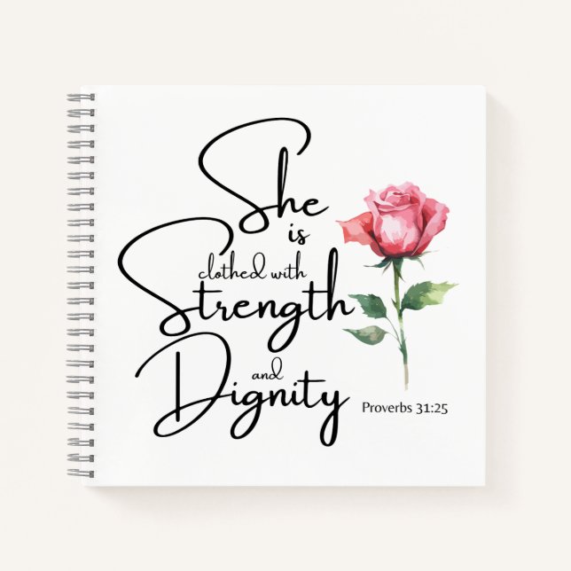 Proverbs 31:25 She is clothed Bible Verse Flower Notebook (Front)