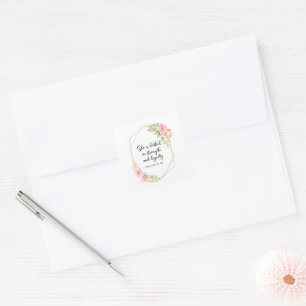 Proverbs 31:25 Strength and Dignity Floral Square Sticker
