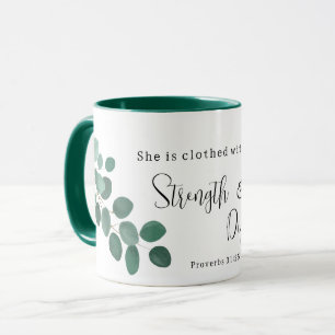 Proverbs 31:25 Woman of Faith Eucalyptus Scripture Mug