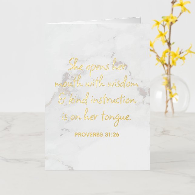 Proverbs 31:26 Bible Verse Marble Glam Foil Greeting Card (Yellow Flower)