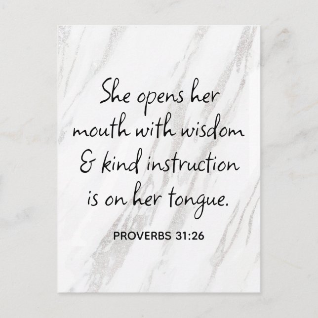 Proverbs 31:26 Bible Verse Marble Glam Postcard (Front)