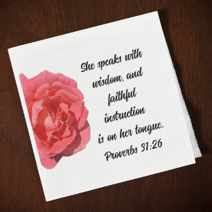 Proverbs 31:26 Christian Teacher Retirement Rose Napkin