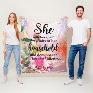 Proverbs 31:27 Mother's Day Scripture Fleece Blanket