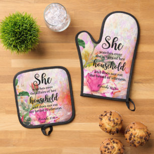 Proverbs 31:27 Mother's Day Scripture Oven Mitt & Pot Holder Set