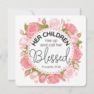 Proverbs 31:28 Mother's Day Scripture Pink Flowers Invitation
