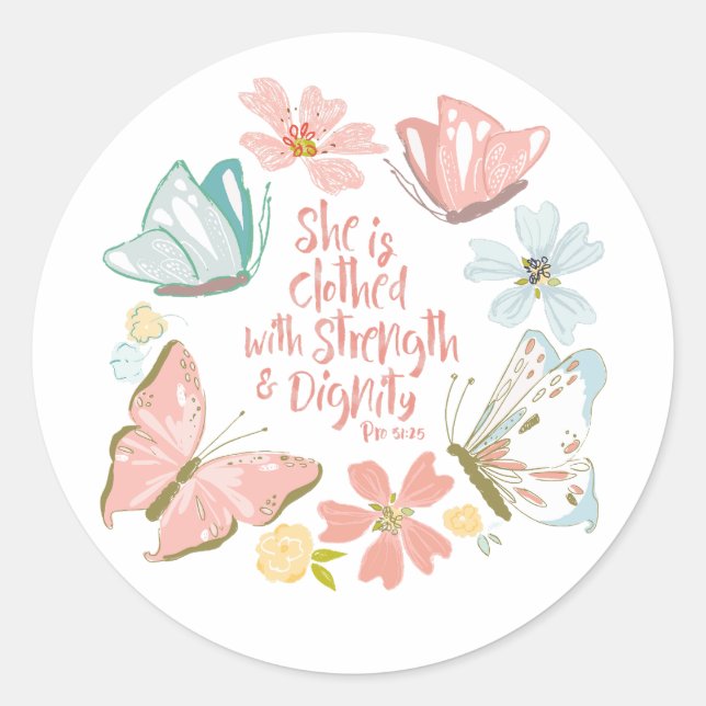 Proverbs 31 Butterfly Classic Round Sticker (Front)