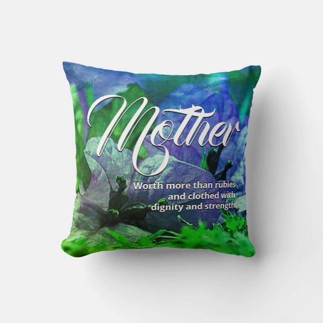 PROVERBS 31 Christian Blue Floral Mother's Day Cushion (Front)