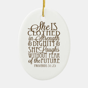 Proverbs 31 - Clothed in Strength & Dignity Brown Ceramic Tree Decoration