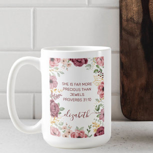 Proverbs 31 Elegant pastel pink flower scripture Coffee Mug