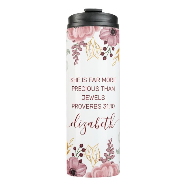Proverbs 31 Elegant pastel pink flower  Thermal Tumbler (Front)