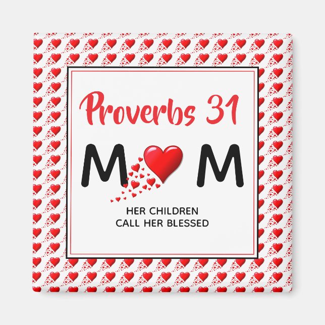PROVERBS 31 MOM Red Hearts Christian Mother's Day Magnet (Front)