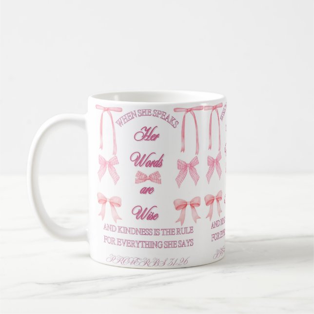 Proverbs 31 Mug Christian Coquette Pink Bows  (Left)