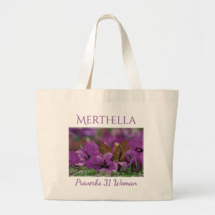 PROVERBS 31 Purple Floral Personalised Photo Large Tote Bag