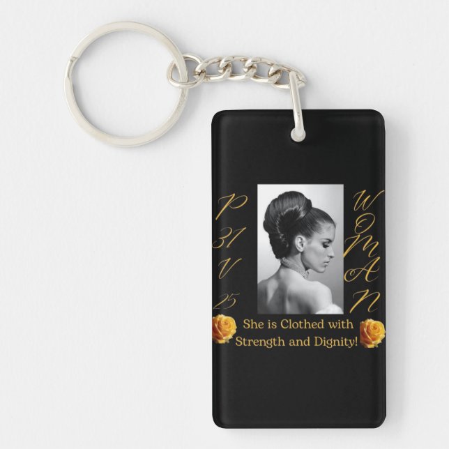 Proverbs 31 Woman Black, Yellow & Grey Keychain (Front)