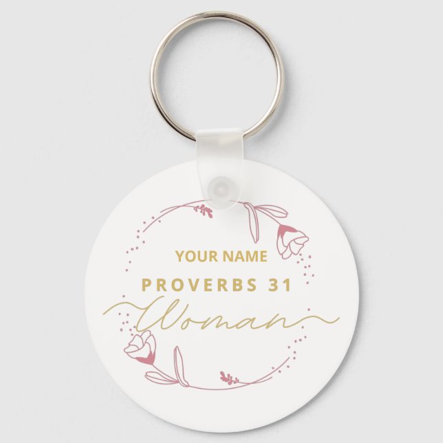 Proverbs 31 woman Christian Bible verse Key Ring (Front)