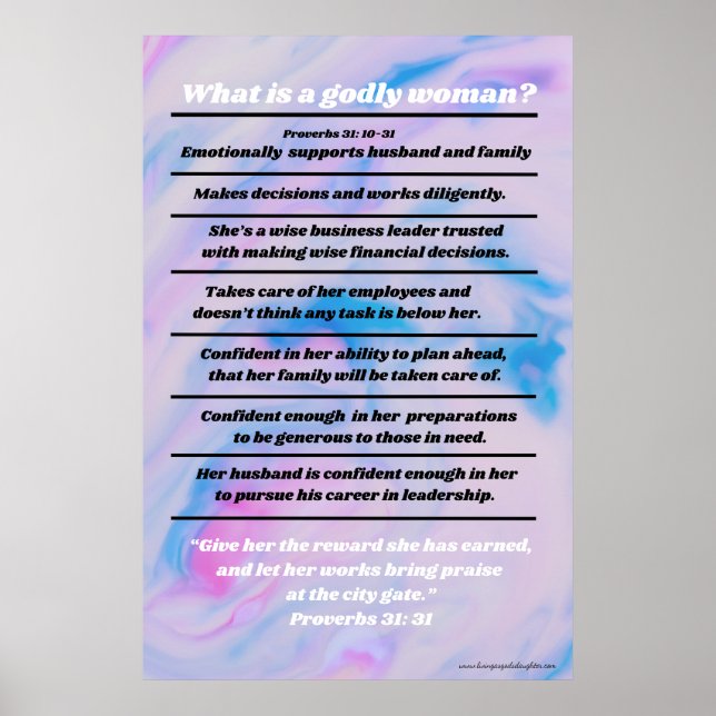 Proverbs 31 Woman, Ideal Christian Womanhood Bible Poster (Front)
