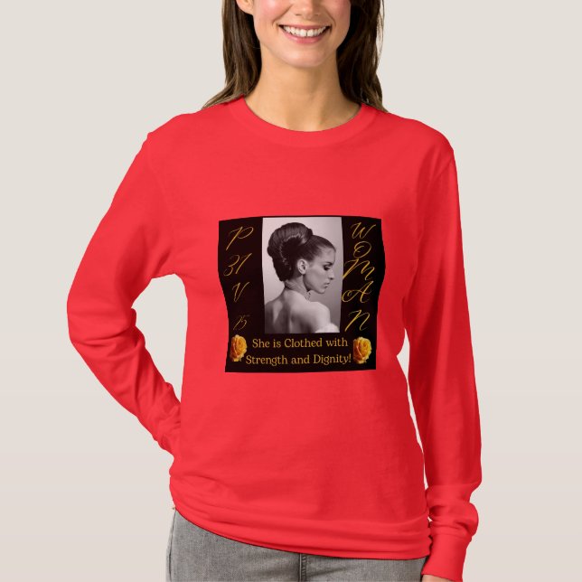 Proverbs 31 Woman Red LONG Sleeve T-Shirt (Front)