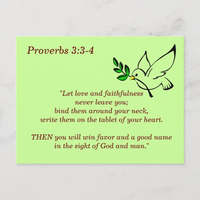 Proverbs 3:3-4 Faithfulness Bible Verse Memory Postcard (Front)