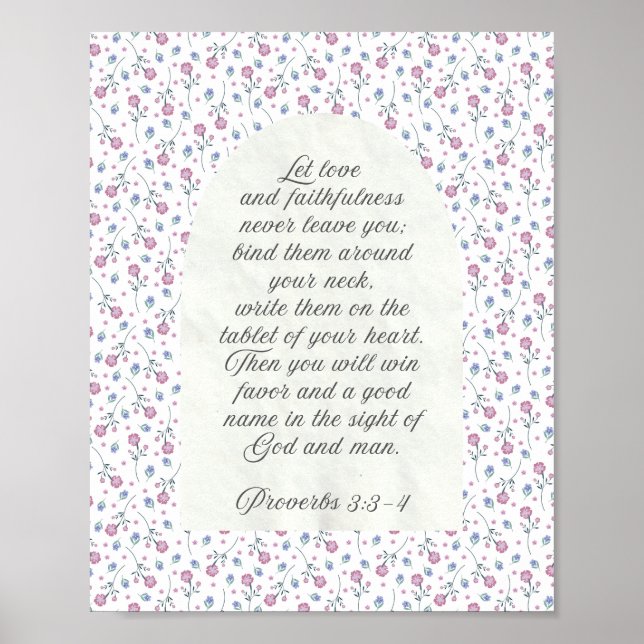 Proverbs 3:3–4 Floral Scripture  Poster (Front)