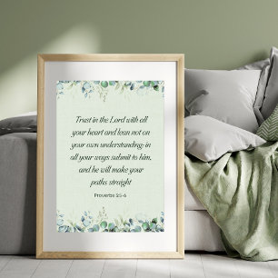 Proverbs 3:5-6 Floral Bible Verse Christian Poster