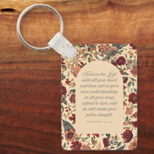 Proverbs 3:5–6 Trust in the Lord Vintage Floral Key Ring