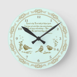 Proverbs 3:5-6 Wall Clock with Birds, Flowers