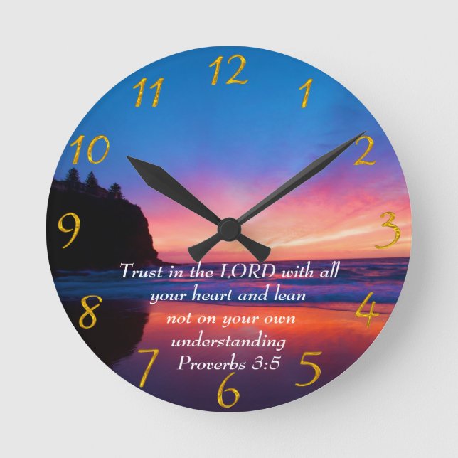 Proverbs 3:5 beautiful Ocean and the Sky  Large Cl Round Clock (Front)