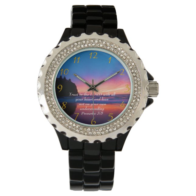 Proverbs 3:5 beautiful Ocean and the Sky  Large Cl Watch (Front)