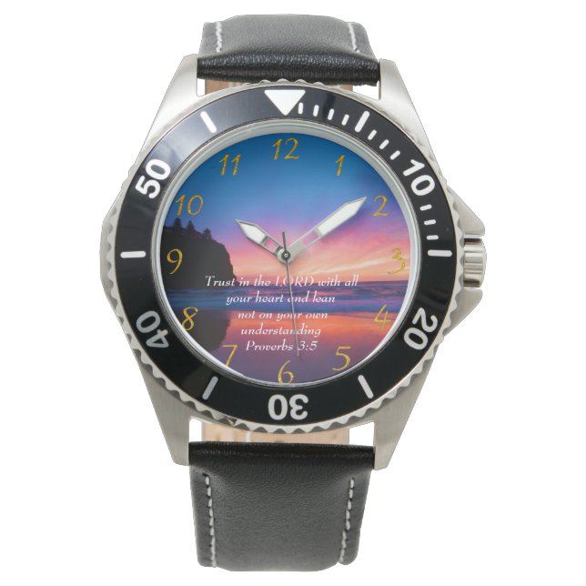 Proverbs 3:5 beautiful Ocean and the Sky  Large Cl Watch (Front)