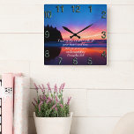 Proverbs 3:5 beautiful Ocean and the Sky  Square Wall Clock<br><div class="desc">Featuring a 

Gold Christian Faith with a breath taking view of the dark blue Ocean and the Sky scape leading out under a orange and blue sky.with the text saying.
 Trust in the LORD 
with all your heart and lean
 not on your own understanding
 Proverbs 3:5</div>