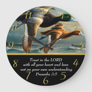 Proverbs 3:5 Christian Faith cross with ducks Large Clock