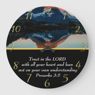 Proverbs 3:5 Christian Faith moutain lake Large Clock