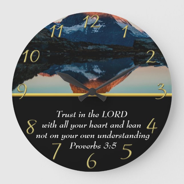 Proverbs 3:5 Christian Faith moutain lake  Large Clock (Front)