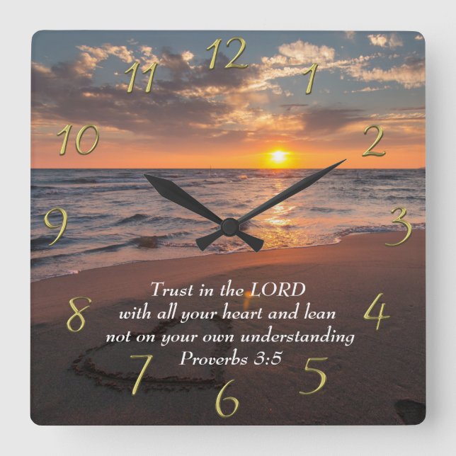 Proverbs 3:5 Christian ocean with a sunset   Square Wall Clock (Front)