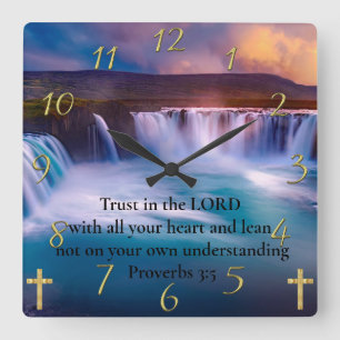 Proverbs 3:5 Gold Christian Faith Prayer Square Wall Clock