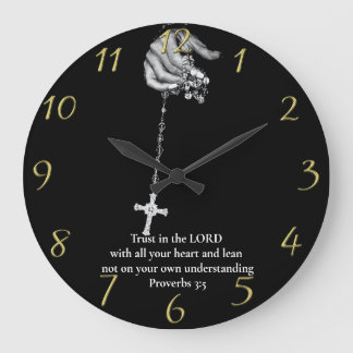 Proverbs 3:5 hand holding cross  large clock