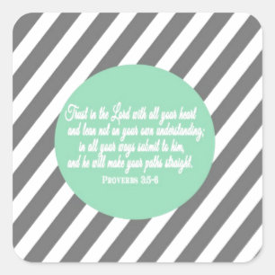 Proverbs 3:5 Modern Style Religious Bible Verse Square Sticker