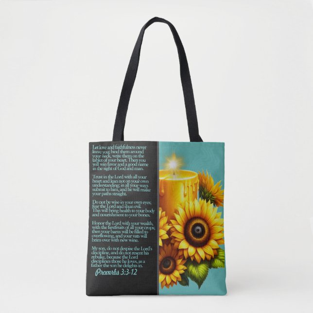 Proverbs 3 Bible Verse With Sunflower Candle Tote Bag (Front)