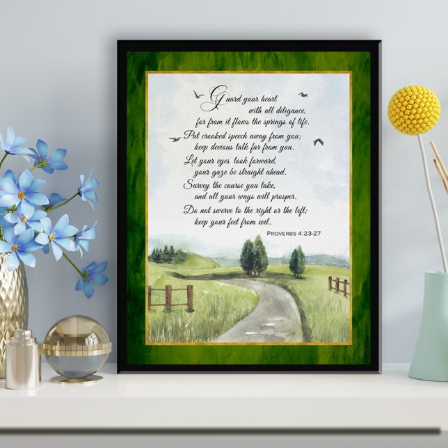 Proverbs 4 Bible Text Watercolor Landscape Canvas Poster (Creator Uploaded)