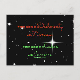 Proverbs Bible verse Wealth gained by dishonesty Postcard