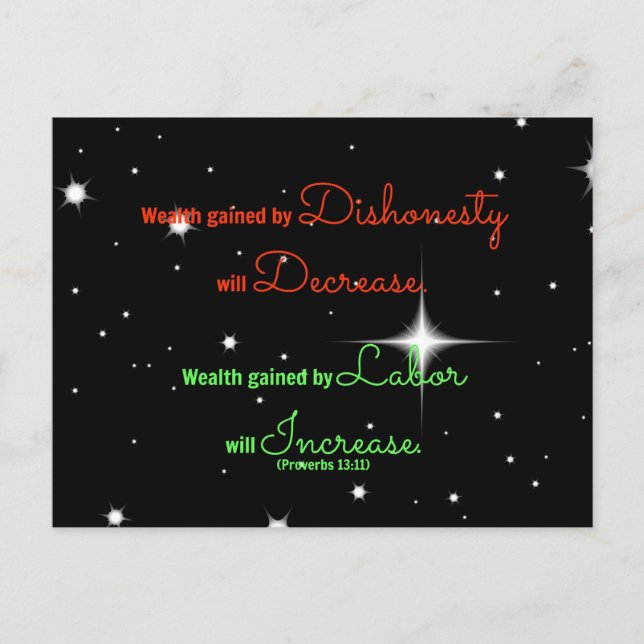 Proverbs Bible verse Wealth gained by dishonesty Postcard (Front)