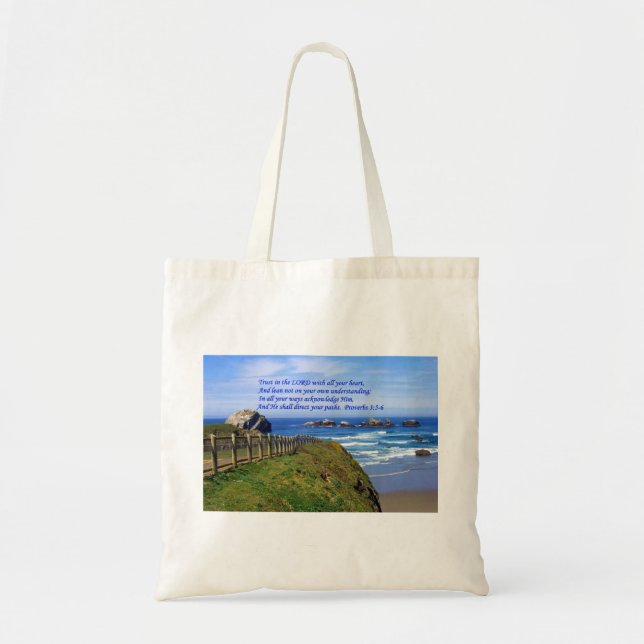 Proverbs Ocean Path Bible Tote Bag (Front)