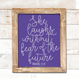 Proverbs, She laughs without fear, Bible Verse Poster