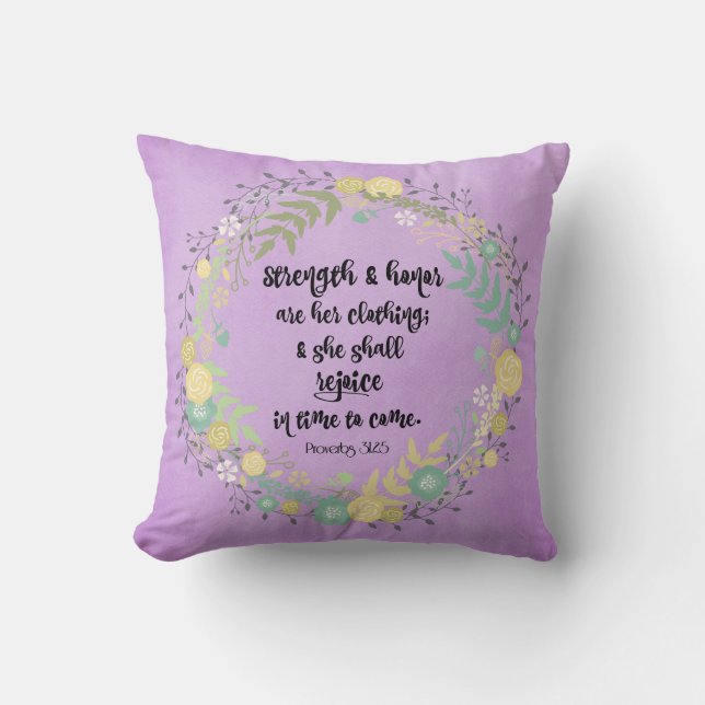 Proverbs Strength and Honour Bible Verse Cushion (Front)